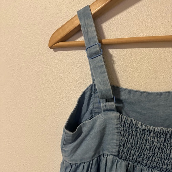 Urban Outfitters Lindsay Button-Up Chambray Mini Dress Blue Smocked Sleeveless-S - Picture 5 of 10